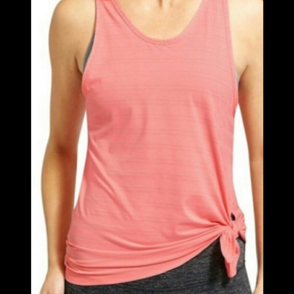 Athleta max out pink coral micro stripe tank top with side tie knot Size Medium